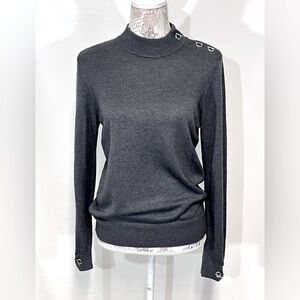 JOAN VASS‎ Charcoal gray mock neck sweater size M.
